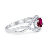 Oval Art Deco Infinity Shank Wedding Engagement Ring Round Simulated Cubic Zirconia 925 Sterling Silver
