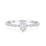 Petite Dainty Art Deco Ring Round Simulated Cubic Zirconia 925 Sterling Silver