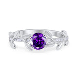 Art Deco Floral Wedding Engagement Bridal Ring Round Simulated Cubic Zirconia 925 Sterling Silver