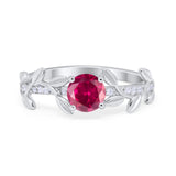 Art Deco Floral Wedding Engagement Bridal Ring Round Simulated Cubic Zirconia 925 Sterling Silver