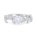 Art Deco Floral Wedding Engagement Bridal Ring Round Simulated Cubic Zirconia 925 Sterling Silver