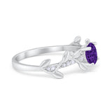 Art Deco Floral Wedding Engagement Bridal Ring Round Simulated Cubic Zirconia 925 Sterling Silver