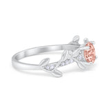 Art Deco Floral Wedding Engagement Bridal Ring Round Simulated Cubic Zirconia 925 Sterling Silver