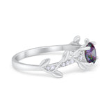 Art Deco Floral Wedding Engagement Bridal Ring Round Simulated Cubic Zirconia 925 Sterling Silver