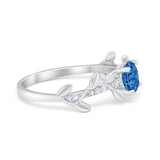 Art Deco Floral Wedding Engagement Bridal Ring Round Simulated Cubic Zirconia 925 Sterling Silver
