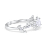 Art Deco Floral Wedding Engagement Bridal Ring Round Simulated Cubic Zirconia 925 Sterling Silver