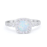 Halo Cushion Art Deco Wedding Engagement Ring Bridal Round Simulated Cubic Zirconia 925 Sterling Silver