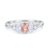 Three Stone Infinity Shank Oval Wedding Engagement Ring Cubic Zirconia 925 Sterling Silver Twisted