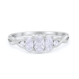 Three Stone Infinity Shank Oval Wedding Engagement Ring Cubic Zirconia 925 Sterling Silver Twisted