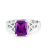 Celtic Engagement Ring Emerald Cut Simulated Cubic Zirconia 925 Sterling Silver