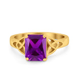 Celtic Engagement Ring Emerald Cut Simulated Cubic Zirconia 925 Sterling Silver