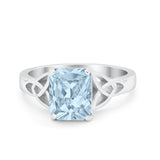 Celtic Engagement Ring Emerald Cut Simulated Cubic Zirconia 925 Sterling Silver