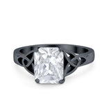 Celtic Engagement Ring Emerald Cut Simulated Cubic Zirconia 925 Sterling Silver