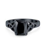 Celtic Engagement Ring Emerald Cut Simulated Cubic Zirconia 925 Sterling Silver