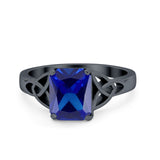 Celtic Engagement Ring Emerald Cut Simulated Cubic Zirconia 925 Sterling Silver