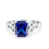 Celtic Engagement Ring Emerald Cut Simulated Cubic Zirconia 925 Sterling Silver