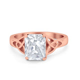 Celtic Engagement Ring Emerald Cut Simulated Cubic Zirconia 925 Sterling Silver
