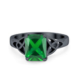 Celtic Engagement Ring Emerald Cut Simulated Cubic Zirconia 925 Sterling Silver