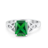 Celtic Engagement Ring Emerald Cut Simulated Cubic Zirconia 925 Sterling Silver