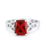 Celtic Engagement Ring Emerald Cut Simulated Cubic Zirconia 925 Sterling Silver