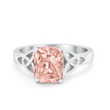 Celtic Engagement Ring Emerald Cut Simulated Cubic Zirconia 925 Sterling Silver