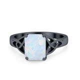 Celtic Engagement Ring Emerald Cut Simulated Cubic Zirconia 925 Sterling Silver