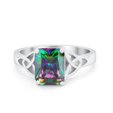 Celtic Engagement Ring Emerald Cut Simulated Cubic Zirconia 925 Sterling Silver