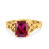 Celtic Engagement Ring Emerald Cut Simulated Cubic Zirconia 925 Sterling Silver