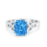 Celtic Engagement Ring Emerald Cut Simulated Cubic Zirconia 925 Sterling Silver
