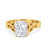Celtic Engagement Ring Emerald Cut Simulated Cubic Zirconia 925 Sterling Silver