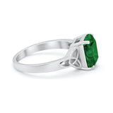 Celtic Engagement Ring Emerald Cut Simulated Cubic Zirconia 925 Sterling Silver