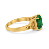 Celtic Engagement Ring Emerald Cut Simulated Cubic Zirconia 925 Sterling Silver