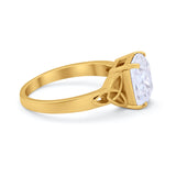 Celtic Engagement Ring Emerald Cut Simulated Cubic Zirconia 925 Sterling Silver