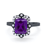 Halo Emerald Cut Engagement Ring Simulated Cubic Zirconia 925 Sterling Silver