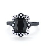 Halo Emerald Cut Engagement Ring Simulated Cubic Zirconia 925 Sterling Silver