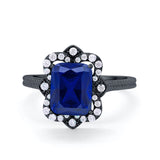 Halo Emerald Cut Engagement Ring Simulated Cubic Zirconia 925 Sterling Silver
