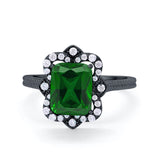 Halo Emerald Cut Engagement Ring Simulated Cubic Zirconia 925 Sterling Silver
