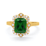 Halo Emerald Cut Engagement Ring Simulated Cubic Zirconia 925 Sterling Silver