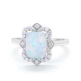Halo Emerald Cut Engagement Ring Simulated Cubic Zirconia 925 Sterling Silver