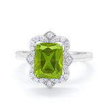 Halo Emerald Cut Engagement Ring Simulated Cubic Zirconia 925 Sterling Silver