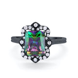 Halo Emerald Cut Engagement Ring Simulated Cubic Zirconia 925 Sterling Silver