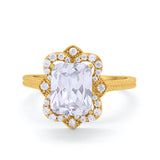 Halo Emerald Cut Engagement Ring Simulated Cubic Zirconia 925 Sterling Silver