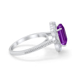 Halo Emerald Cut Engagement Ring Simulated Cubic Zirconia 925 Sterling Silver