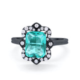 Halo Emerald Cut Engagement Ring Simulated Cubic Zirconia 925 Sterling Silver
