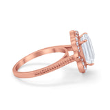 Halo Emerald Cut Engagement Ring Simulated Cubic Zirconia 925 Sterling Silver