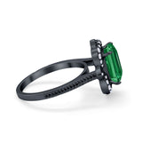 Halo Emerald Cut Engagement Ring Simulated Cubic Zirconia 925 Sterling Silver