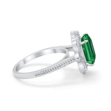 Halo Emerald Cut Engagement Ring Simulated Cubic Zirconia 925 Sterling Silver