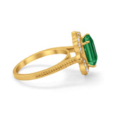 Halo Emerald Cut Engagement Ring Simulated Cubic Zirconia 925 Sterling Silver