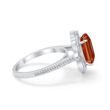 Halo Emerald Cut Engagement Ring Simulated Cubic Zirconia 925 Sterling Silver
