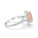 Halo Emerald Cut Engagement Ring Simulated Cubic Zirconia 925 Sterling Silver